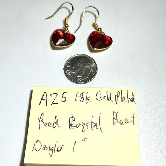 AZS 18k Gold & Red Heart Dangle Earrings - Picture 8 of 8